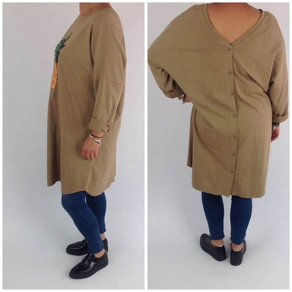 Thick Cotton Pineapple Tunic Top Dress  In Mocha