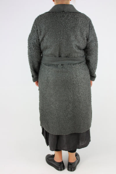 Boucle Coat Belt Pockets Size 12 14 16 In Charcoal