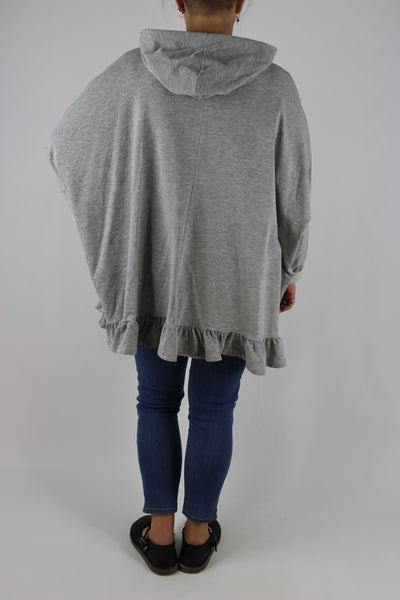 Made in Italy Oversized Cotton Hooded Top Frill Plus Size 12 14 16 18 20 22 24 in Light Grey