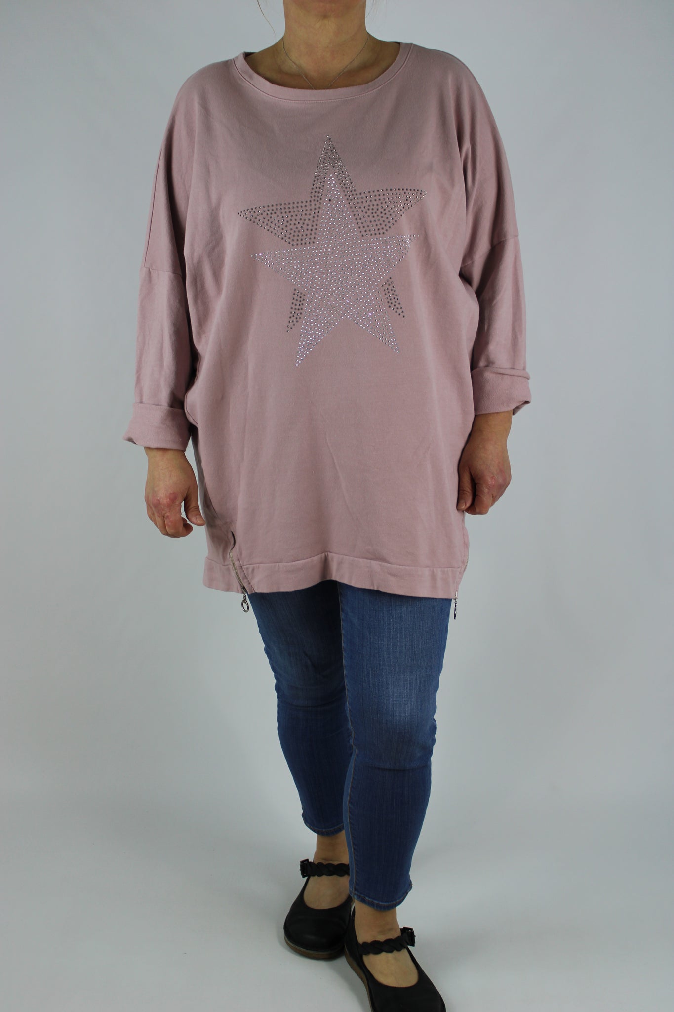 Made in Italy Cotton Sweatshirt Studded Star Tunic Size 12 14 16 18 20 in Light Pink
