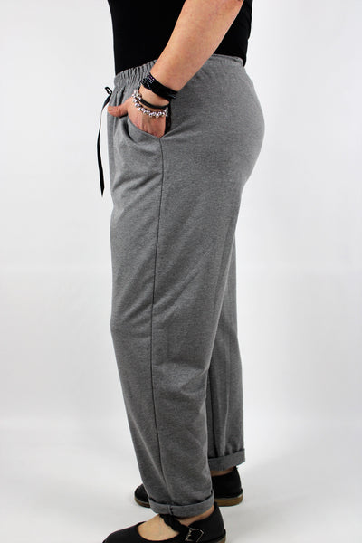 Italian Trousers Stretch Cotton Loungewear Joggers Plus Size 14 16 18 20 22 in Grey