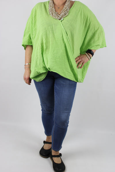 Made in Italy 100% Cotton Wrap Top Size 12 14 16 18 20 22 24 26 in Lime Green