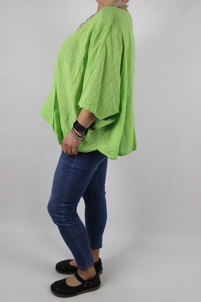 Made in Italy 100% Cotton Wrap Top Size 12 14 16 18 20 22 24 26 in Lime Green