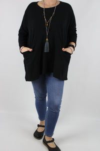 Jersey Two Pockets Top Tunic Size 14 16 18 20 22 24 in Black