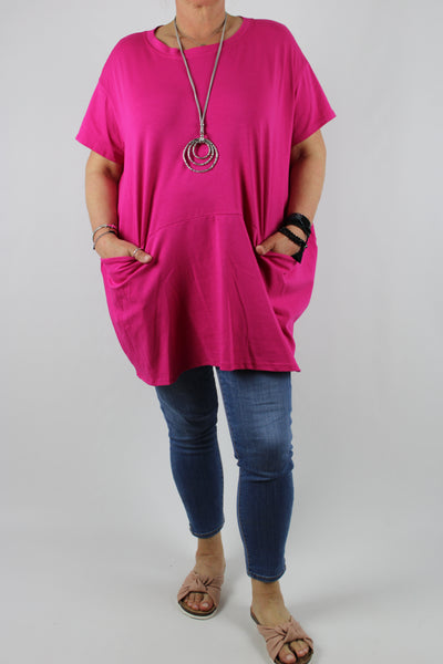 Jersey Two Pockets Top Tunic Short Sleeves Size 14 16 18 20 22 24 in Fuchsia