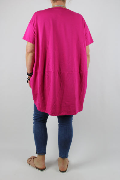 Jersey Two Pockets Top Tunic Short Sleeves Size 14 16 18 20 22 24 in Fuchsia