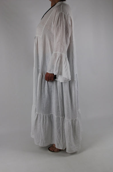 Linen V Neck Long Dress Size 16 18 20 22 24 in White