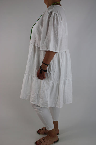 Made in Italy Washed Linen Mix Top Tunic Dress 12 14 16 18 20 22 in White