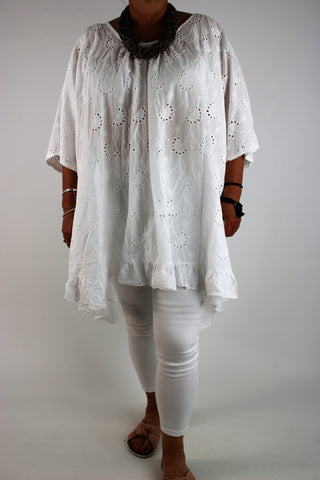 Made in Italy Top Tunic Broderie Plus Size 16 18 20 22 24 26 28 30 in White