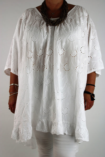 Made in Italy Top Tunic Broderie Plus Size 16 18 20 22 24 26 28 30 in White