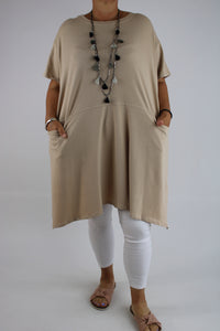 Jersey Two Pockets Short Sleeve Top Tunic Plus Size 14 16 18 20 22 24 26 in Beige