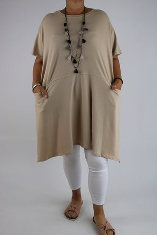 Jersey Two Pockets Short Sleeve Top Tunic Plus Size 14 16 18 20 22 24 26 in Beige