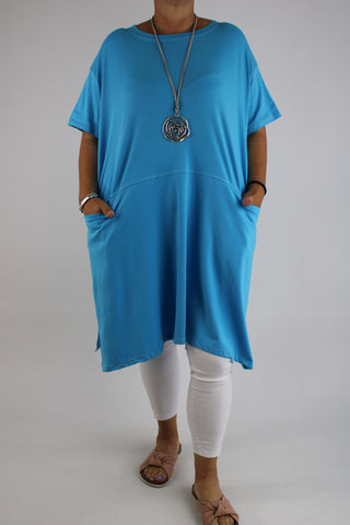 Jersey Two Pockets Short Sleeve Top Tunic Plus Size 14 16 18 20 22 24 26 in Turquoise