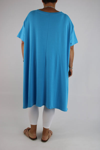 Jersey Two Pockets Short Sleeve Top Tunic Plus Size 14 16 18 20 22 24 26 in Turquoise