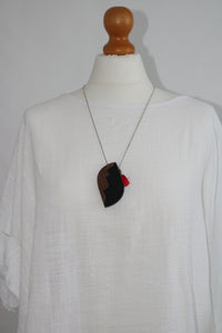 Lagenlook Short Wood and Resin Pendant on Chain With Tassel