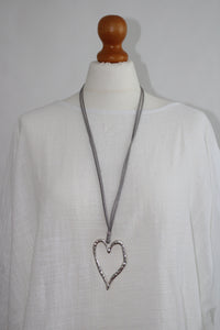 Lagenlook Long Silver Plated Heart Necklace