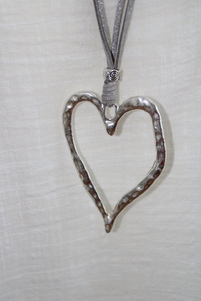 Lagenlook Long Silver Plated Heart Necklace