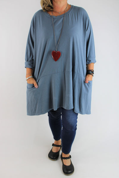Cotton Two Pockets Top Tunic Size 14 16 18 20 22 24 26 in Denim Blue