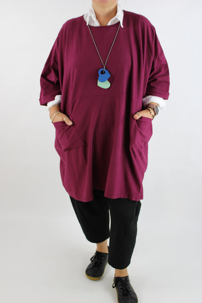 Made in Italy Cotton Top Tunic Over Top Plus Size 16 18 20 22 24 26 28 30 in Mulberry