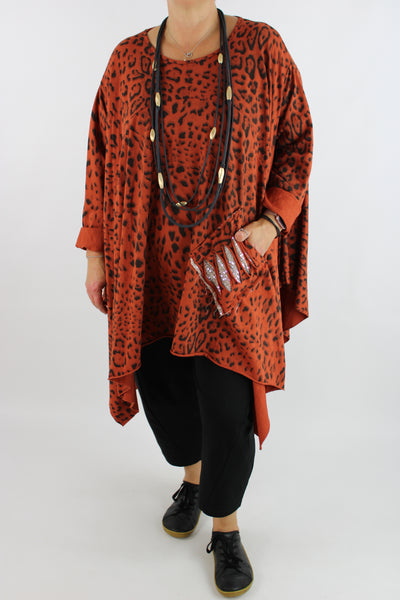 Quirky Animal Print Top Plus Size 16 18 20 22 24 26 28 In Rust