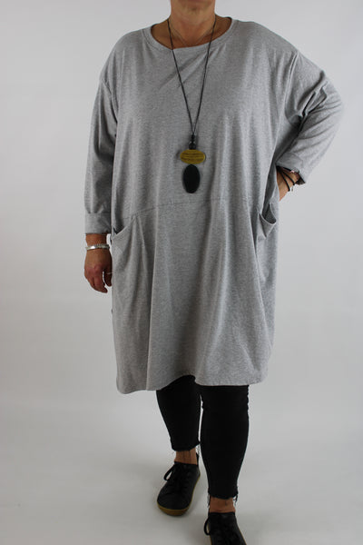 Cotton Jersey Two Pockets Top Tunic Size 16 18 20 22 24 26 28 in Light Grey