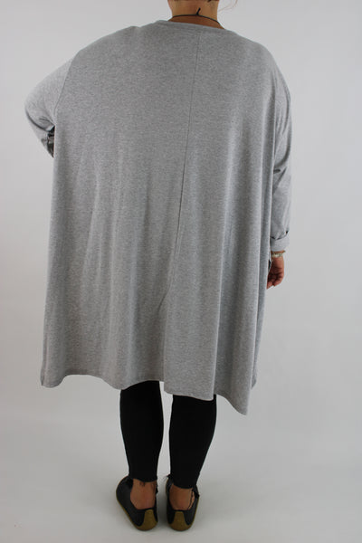 Cotton Jersey Two Pockets Top Tunic Size 16 18 20 22 24 26 28 in Light Grey