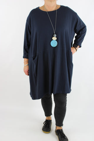 Cotton Jersey Two Pockets Top Tunic Size 16 18 20 22 24 26 28 in Navy Blue