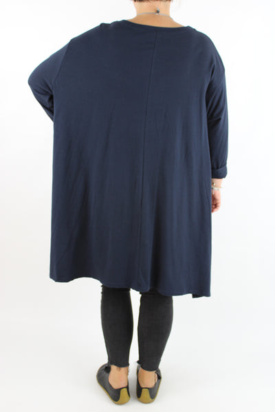 Cotton Jersey Two Pockets Top Tunic Size 16 18 20 22 24 26 28 in Navy Blue