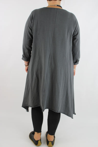 Cotton Jersey Top Tunic Dress with String Size 14 16 18 20 22 24 in Charcoal
